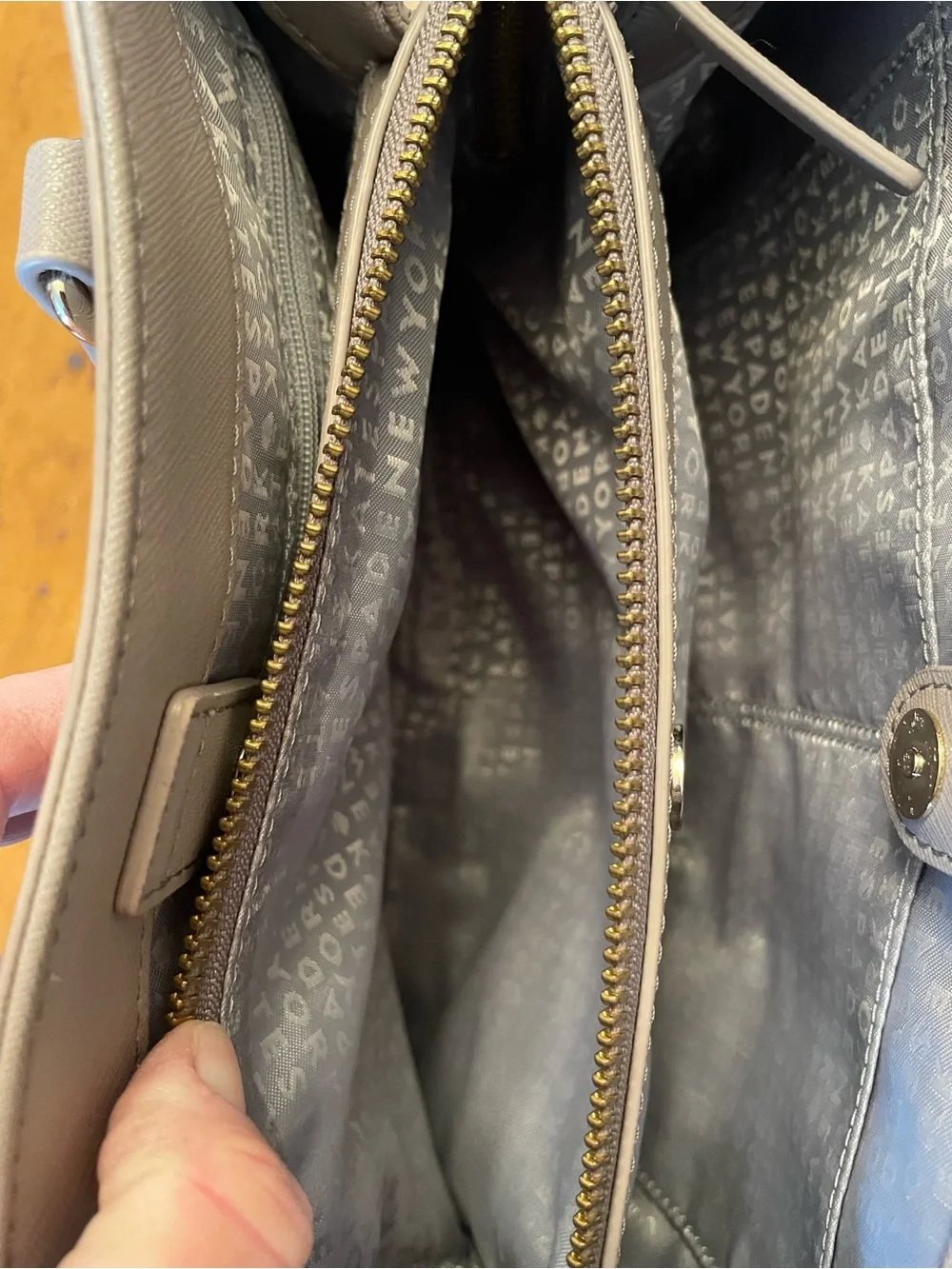 kate spade pebble leather satchel in taupe gray